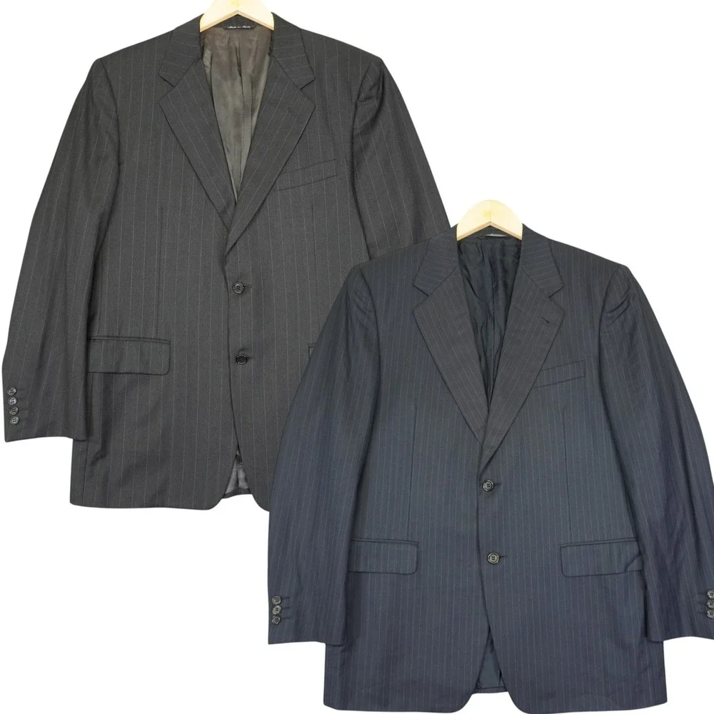 (Lot of 2) Canali Blazer Men 50R EU 40R US Grey Navy Pinstripe Wool Sport Coat